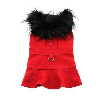 Wool Fur-Trimmed Dog Harness Coat - Red Online now