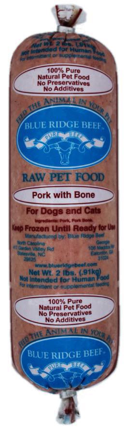 Blue Ridge Beef Frozen Dog & Cat Food Pork with Bone 2# Chubs For Sale