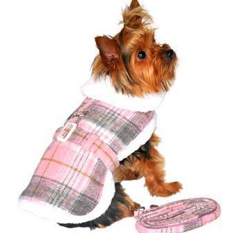 Doggie Design - Sherpa-Lined Dog Harness Coat - Pink & White Plaid Online Hot Sale