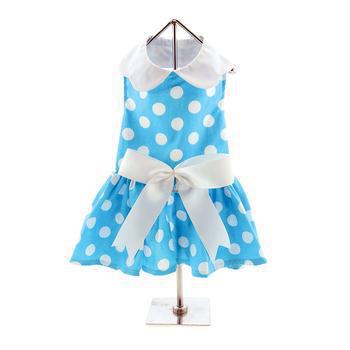 Blue Polka Dot Dog Dress with Matching Leash For Cheap