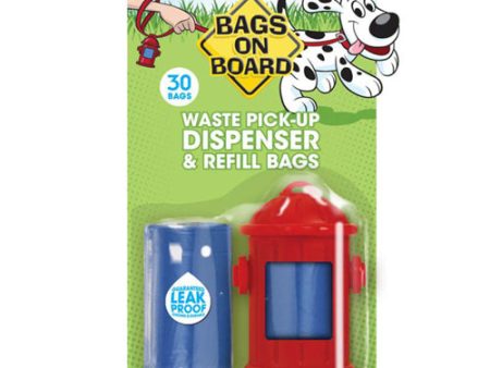 Bags on Board Fire Hydrant Waste Pick-up Bag Dispenser Red, Blue, 1 Each 2 Rolls Of 15 Pet Waste Bags, 9 In X 14 in by Bags On Board Hot on Sale